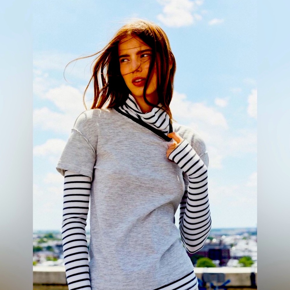 Free People We The Free Piper Twofer Tee in gray stripe combo size L